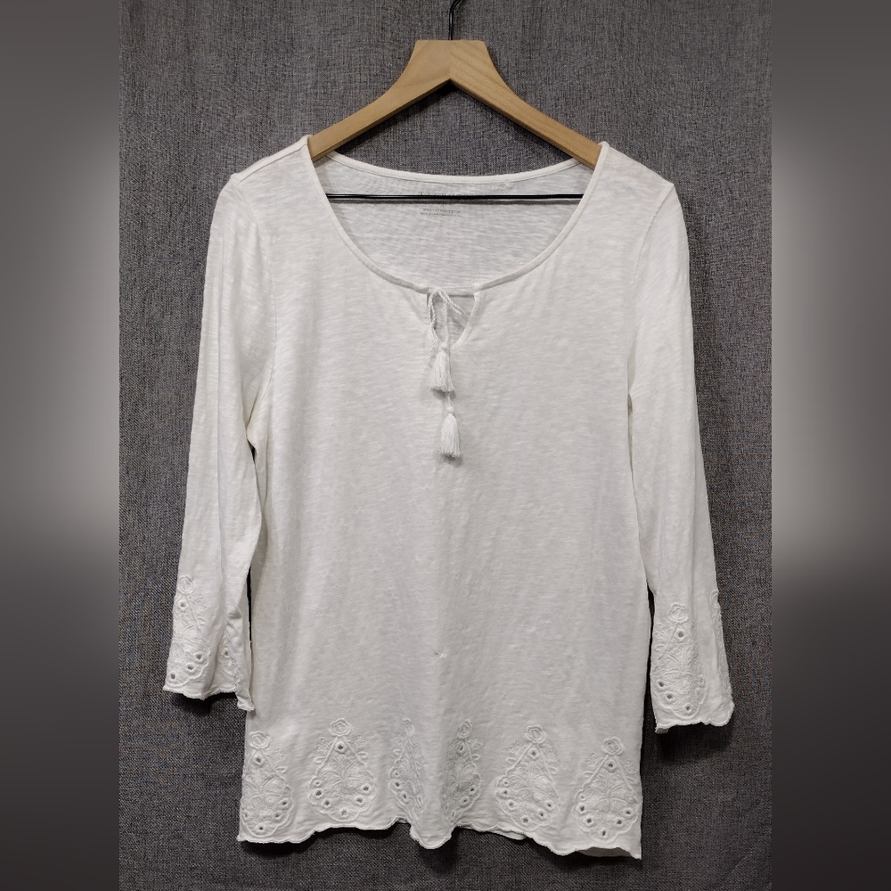 NWOT Talbots Embroidered Eyelet Cottagecore Pullover Tunic Women's M White - Picture 1 of 10